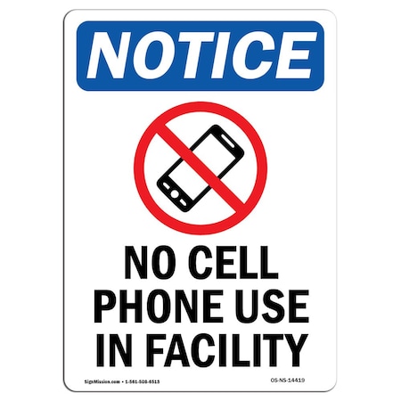 Signmission Safety Sign, OSHA Notice, 18" Height, Aluminum, No Cell Phone Use Sign With Symbol, Portrait OS-NS-A-1218-V-14419